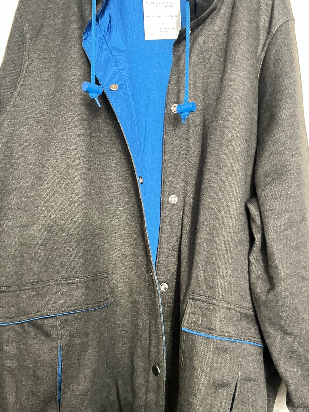 Women’s Charcoal Raincoat with Bright Blue Lining